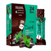 NuGo barrita Mint Chocolate Chip frontal mostrando cobertura de chocolate, delicioso sabor