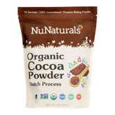 NuNaturals envase frontal mostrando el cacao holandés orgánico y su beneficio ético
