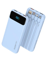 Nusyddy frontal del power bank azul mostrando diseño compacto y portabilidad