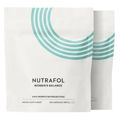 Nutrafol frontal del embalaje mostrando el producto y beneficios visibles