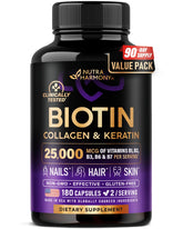 Botella NUTRAHARMONY frontal mostrando 180 cápsulas y diseño de marca, confianza