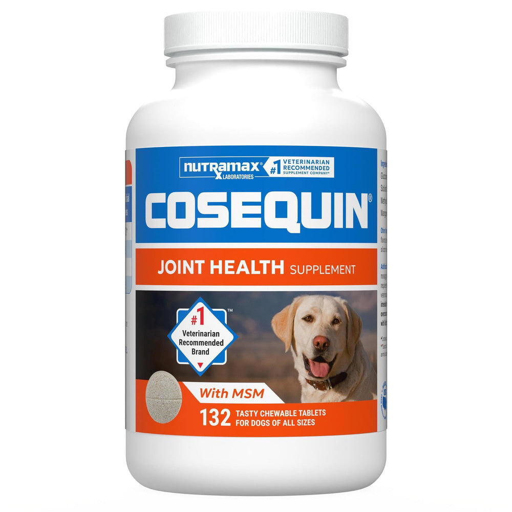 Nutramax Cosequin frasco frontal mostrando el sello de calidad y facilidad de uso