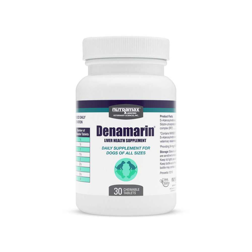 Nutramax Denamarin envase frontal mostrando 30 tabletas y beneficio hepático