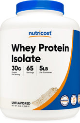 Nutricost bote frontal mostrando 5lbs y etiqueta clara beneficio pureza