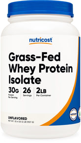Nutricost envase frontal de aislado de suero alimentado con pasto, opción pura y versátil