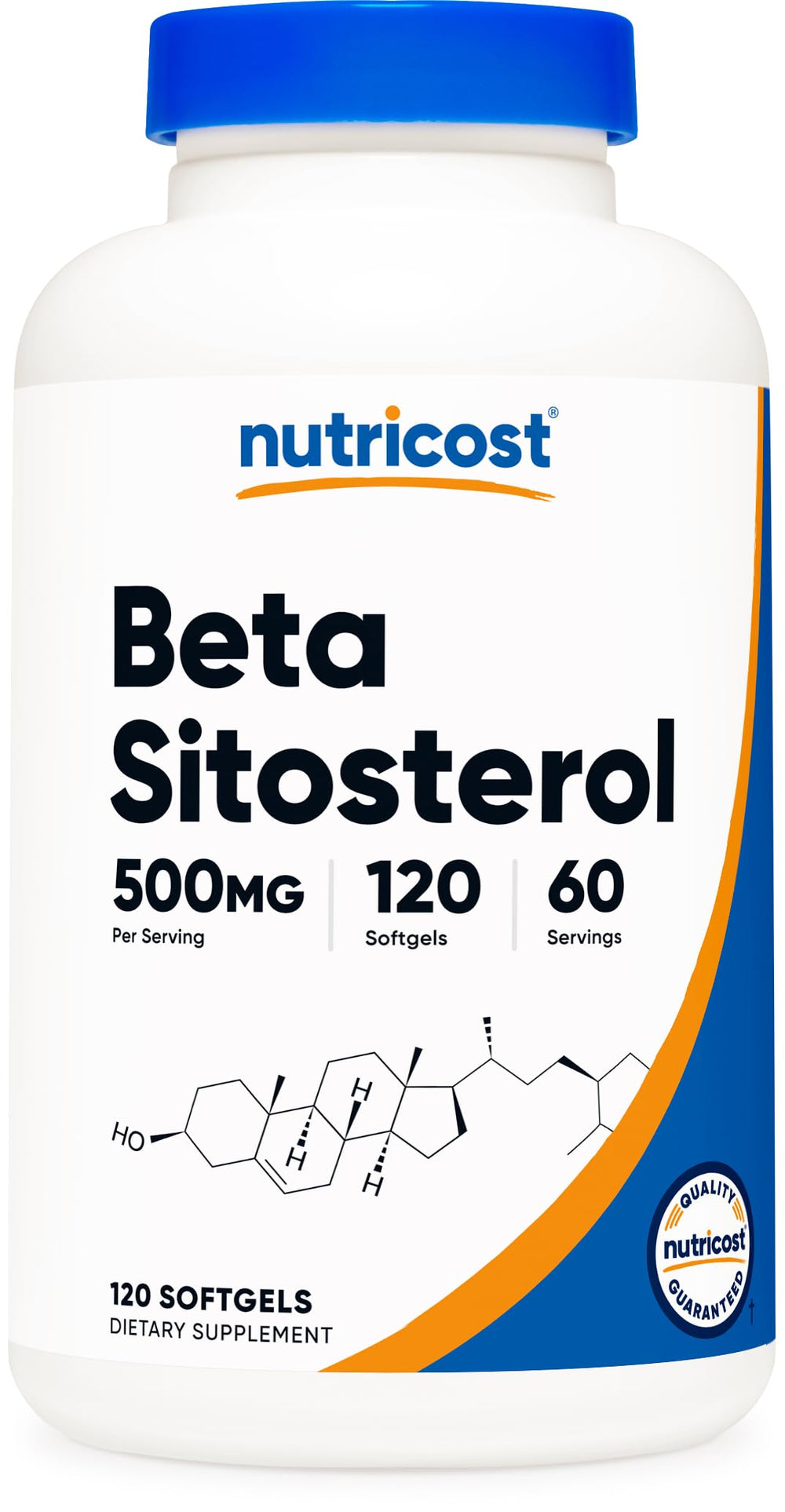 Nutricost botella frontal mostrando 120 softgels y beneficio de dosificación clara