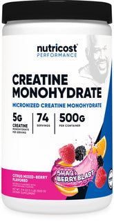 Nutricost envase frontal Shaq's Berry Blast mostrando etiqueta y tamaño