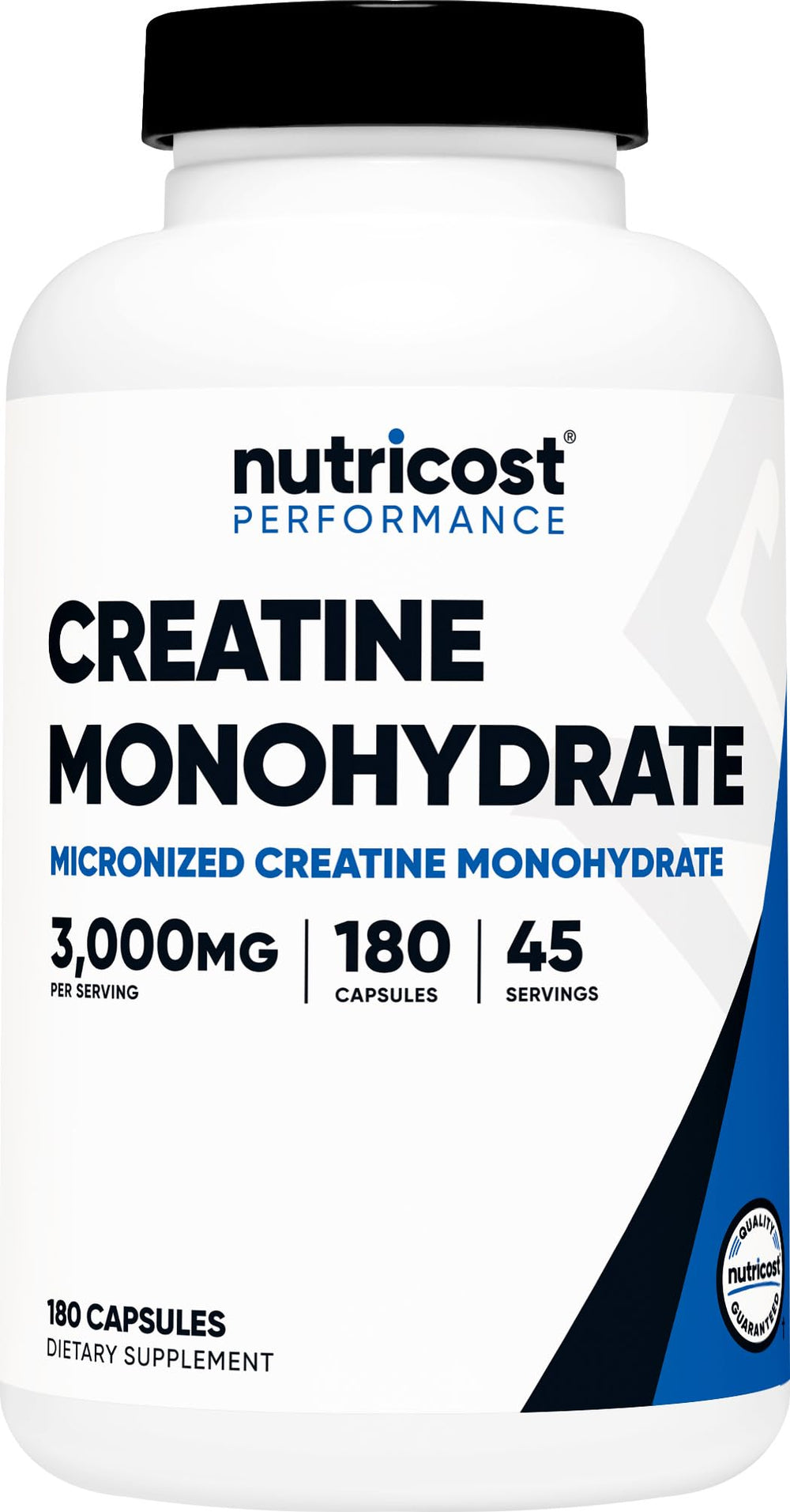 Nutricost frasco frontal mostrando 180 cápsulas y comodidad de dosificación