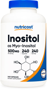 Nutricost frasco inositol frente mostrando etiqueta clara y confianza
