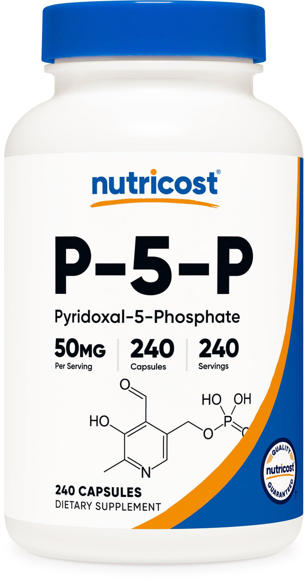 Nutricost frasco P5P 50 mg mostrando frente y diseño, confianza de marca