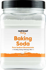 Nutricost envase frontal de bicarbonato de sodio 2 lb mostrando presentación y uso práctico