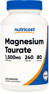 Nutricost envase frontal de Magnesium Taurate, presentación clara y duración larga