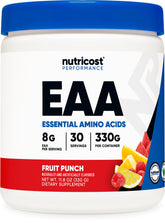 Nutricost envase frontal fruit punch mostrando 30 porciones y 8 g EAAs