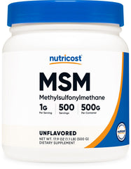 Nutricost bote de MSM puro frente muestra presentación y cantidad