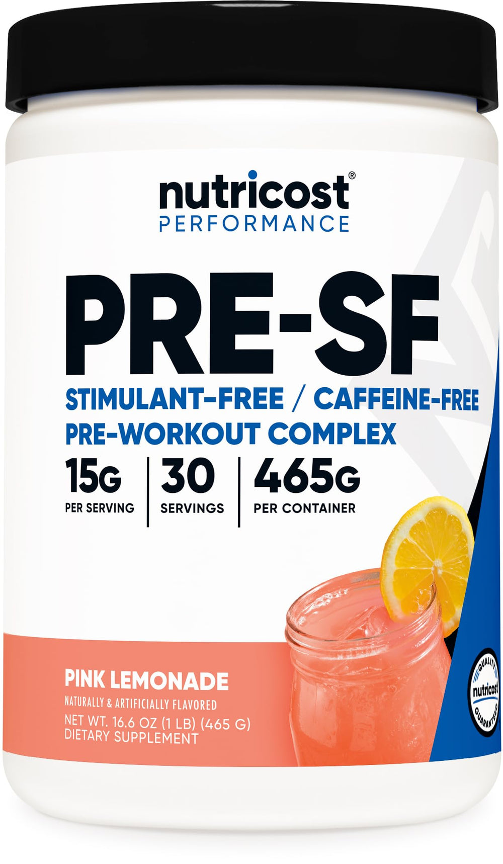 Nutricost envase frontal Pink Lemonade mostrando diseño y beneficios claros