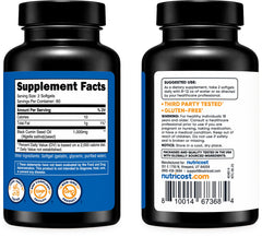 Nutricost mano sosteniendo varias softgels para referencia de tamaño