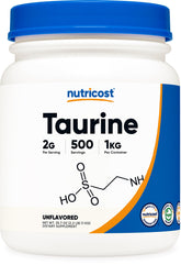 Nutricost envase frontal de taurina 1 kg para suministro prolongado
