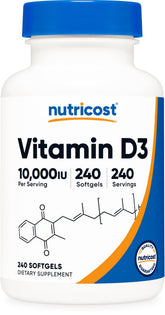 Nutricost frasco frontal con 240 softgels mostrando presentación y duración