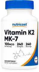 Nutricost frasco frontal mostrando 240 softgels y beneficios de suministro