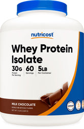 Nutricost bote frontal mostrando etiqueta y beneficio proteína concentrada