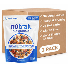 NuTrail empaque frontal mostrando marca y variedad arándano canela