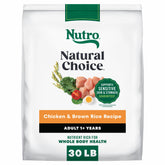 Nutro bolsa frontal Pollo y Arroz Integral mostrando diseño y peso 30 lb