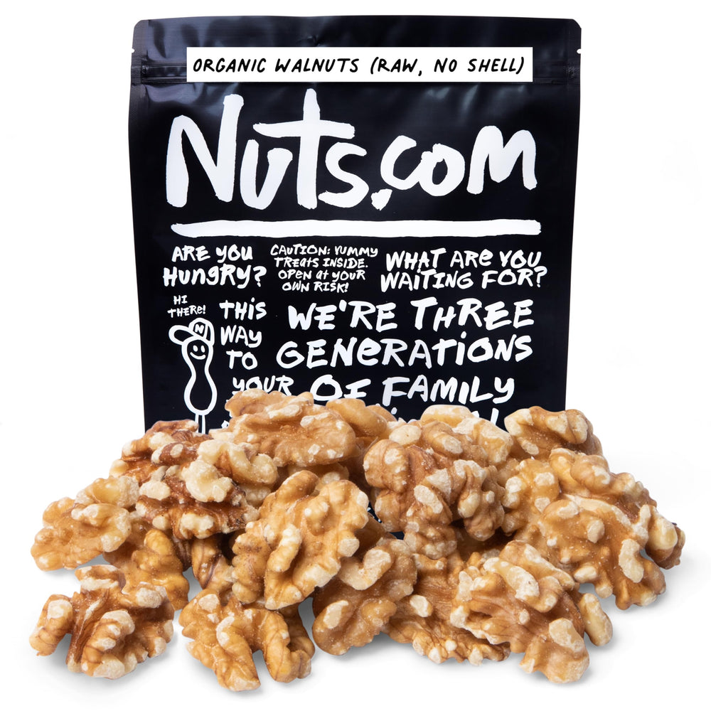 Nuts.com paquete frontal de 2 lb mostrando marca y descripción, conserva frescura
