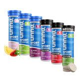 Nuun vista frontal de tubos del pack variedad mostrando colores y beneficios