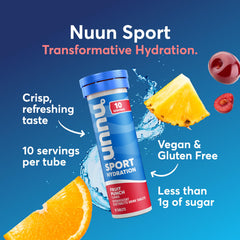 Nuun open tube with visible Fruit Punch tablets for easy portability
