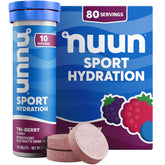Nuun Tri-Berry frente del tubo mostrando diseño y conveniencia de transporte