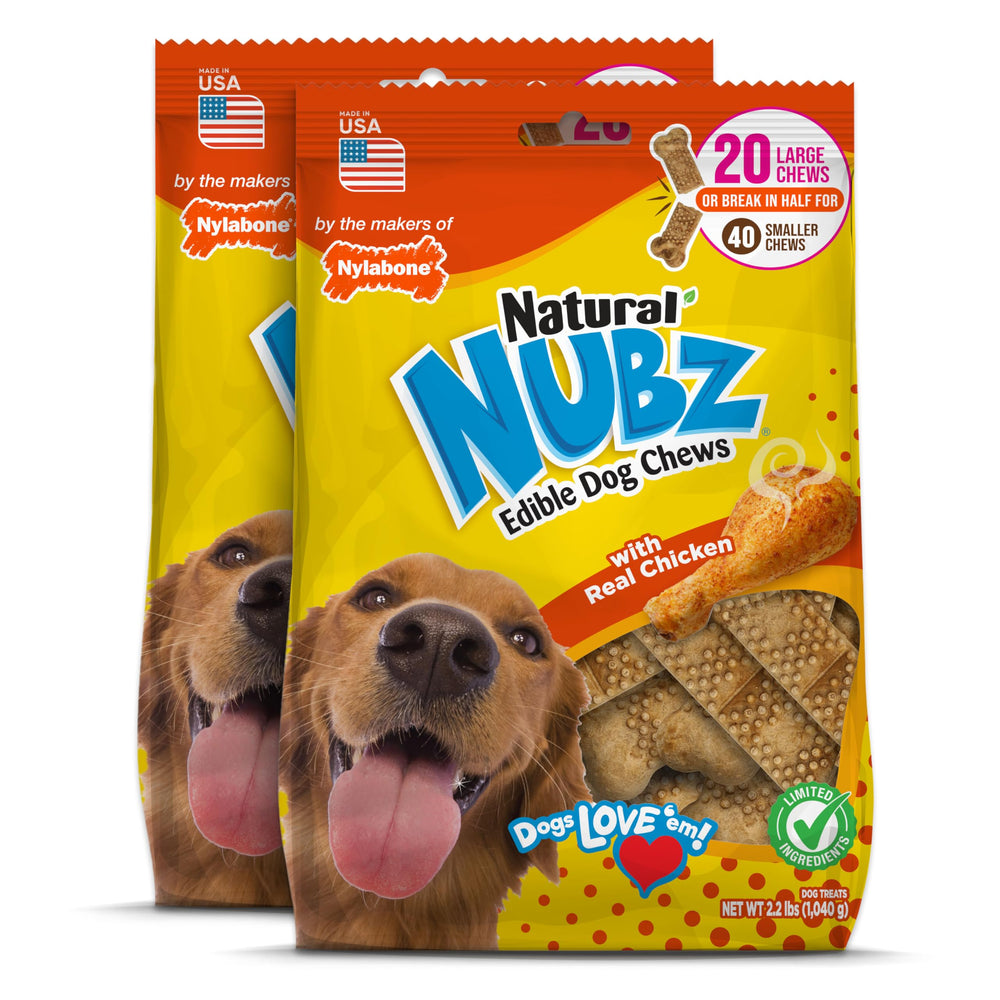 Nylabone empaque frontal mostrando 40 golosinas y beneficio dental