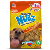 Nylabone paquete frontal mostrando 18 huesos, presentación clara y beneficios