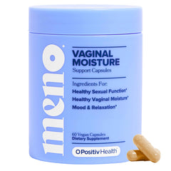 O Positiv frasco frontal mostrando MENO Vaginal Moisture y conveniencia diaria