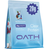 Oath Nutrition envase frontal mostrando sabor blue razz coconut y practicidad