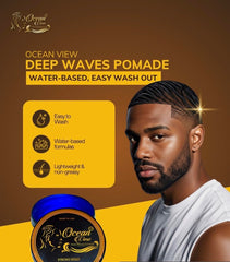 Ocean View Deep Waves etiqueta detallada que resalta ingredientes y fijación