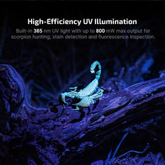 OLIGHT Oclip Pro S emitiendo UV 365 nm para inspección segura