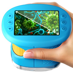 Odatay microscopio frontal mostrando diseño portátil y controles claros