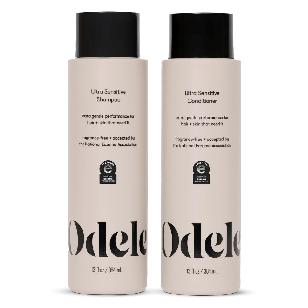 Odele set frontal de champú y acondicionador mostrando envases y beneficio suave