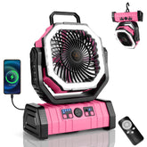 Odoland vista frontal del ventilador con linterna y controles, practicidad para camping