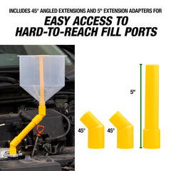 OEMTOOLS 45° angled adapter in use reaching a confined radiator neck