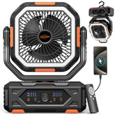 OGERY ventilador frontal mostrando diseño y controles, mejor flujo de aire