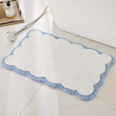 Ohocut alfombra frontal blanca con ribete azul que aporta elegancia y confort