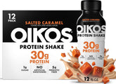 Oikos botella frontal de Salted Caramel mostrando formato y sabor práctico