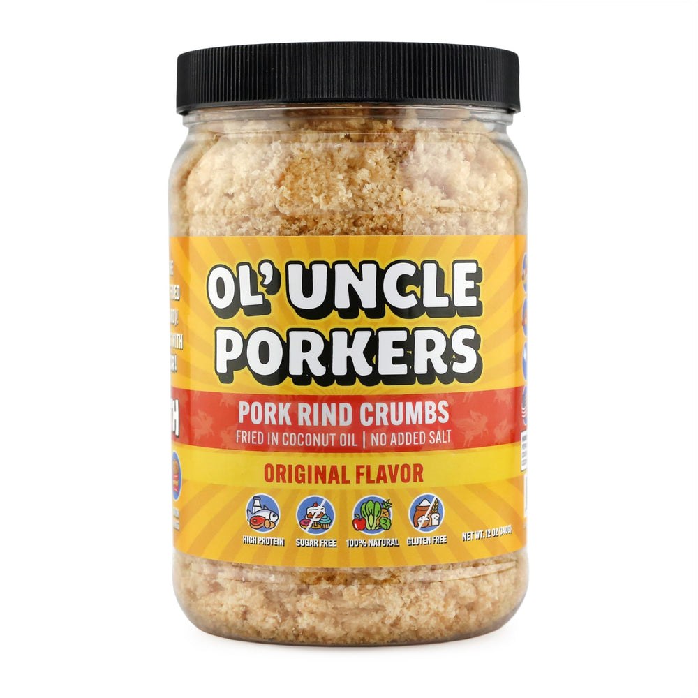 Ol' Uncle Porkers frasco 12 oz mostrando etiqueta y formato práctico