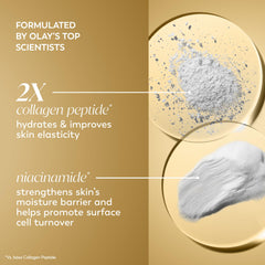 Olay detalle de la etiqueta del Collagen Peptide 24 MAX con lista de beneficios