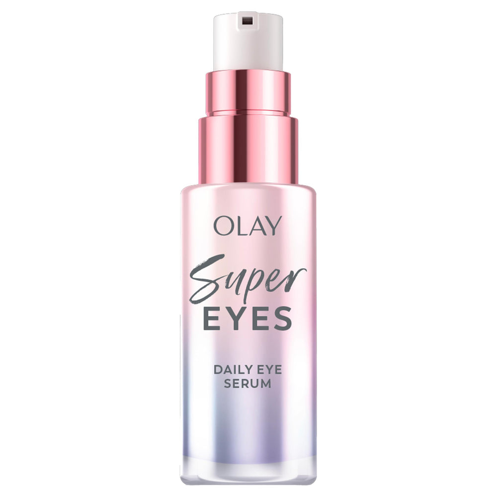 Olay frasco de vidrio frontal con dosificador que indica calidad y dosificación precisa