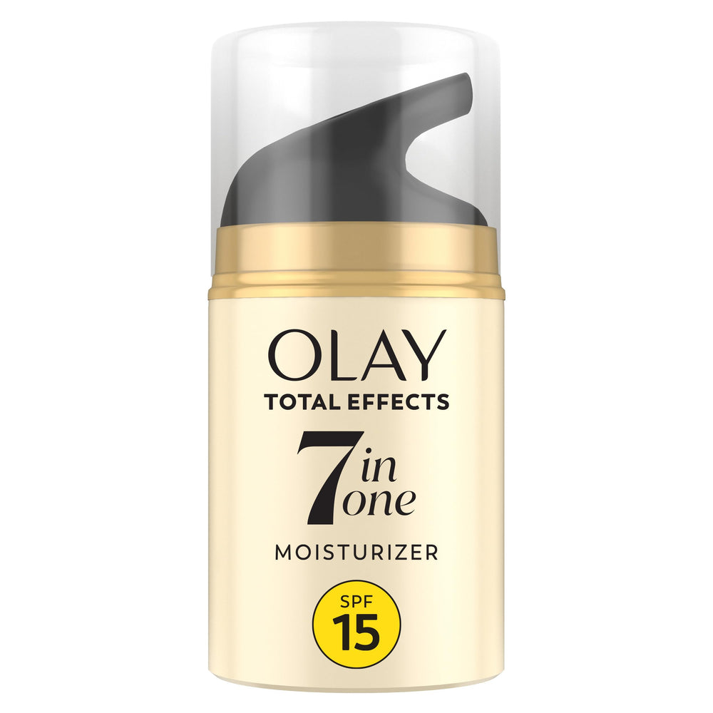 Olay Total Effects frente del envase mostrando diseño limpio y tamaño práctico