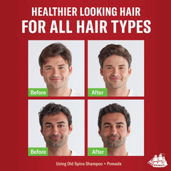 Old Spice producto en uso bajo la ducha, cabello más voluminoso