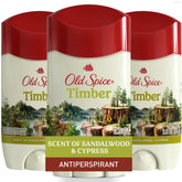 Old Spice frasco Timber al frente mostrando diseño y beneficio de protección