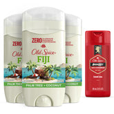 Old Spice frontal pack Fiji palmeras mostrando envase y frescura duradera